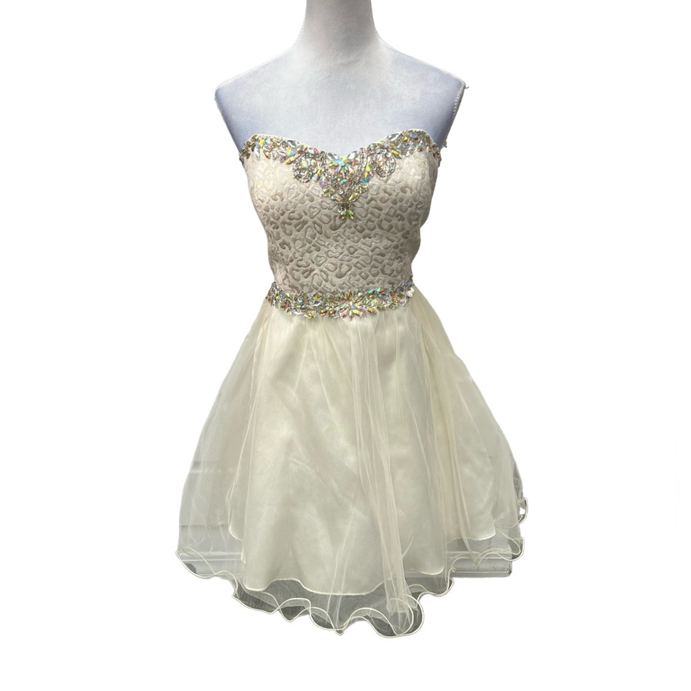 Masquerade Champagne Shirt Tulle Dress with Rhinestones/ Size:15 / Item# 829-38